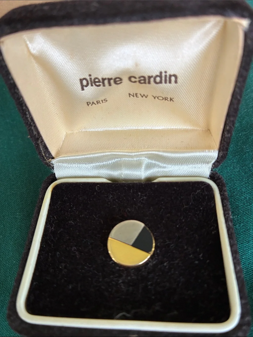 Pierre Cardin Black and Cream Tie Tac in Original Small Jewelry Case
